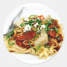Fettuccini With Roasted Tomato And Basil Round Sticker