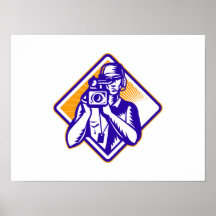 Film  Crew Cameraman Holding Camera Retro Posters