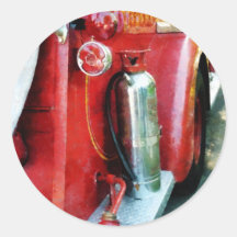 Fire Extinguisher on Fire Truck Round Stickers