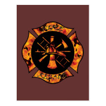 Fire Rescue Flaming Maltese Cross Postcard