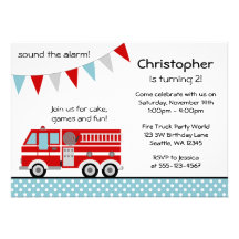 Fire Truck Polka Dot Banner Boy Birthday Party Personalized Announcements