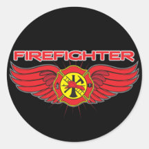 Firefighter Badge and Wings Round Sticker