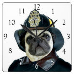 Fireman pug dog square clock