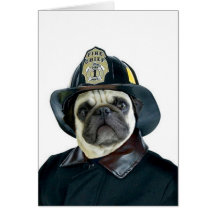 Fireman Pug greeting card