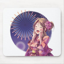 Fireworks Anime Girl Mousepad