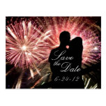 Fireworks Couple Kissing Silhouette Postcards