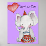 First Birthday Elephant Poster for Children