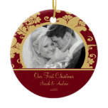 First Christmas Photo Ornament Red & Gold Damask ornaments
