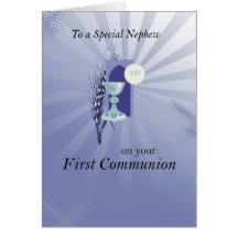 First Communion for Nephew with Blue Rays Greeting Card