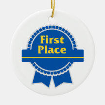 First Place Blue & Gold Ribbon Christmas Ornament