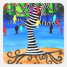 FISH TREE SQUARE STICKERS