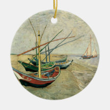 Fishing Boats on the Beach by Vincent van Gogh Christmas Tree Ornament