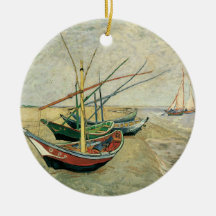 Fishing Boats on the Beach by Vincent van Gogh Christmas Tree Ornament