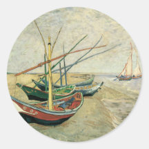 Fishing Boats on the Beach by Vincent van Gogh Round Sticker