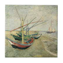 Fishing Boats on the Beach by Vincent van Gogh Ceramic Tile