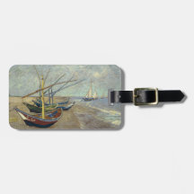 Fishing boats on the beach tag for luggage