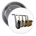 Five Colourful Saxophones Button Badge Name Tag