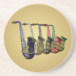 Five Colourful Saxophones Golden Drinks Coaster