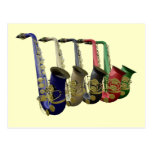 Five Colourful Saxophones In A Line Postcard