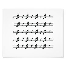 Five music staves with notes bw photo art