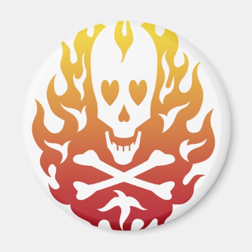 Flaming Heart Skull Magnet