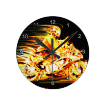 Flaming Motorbike Rider Fantasy Wall Clock