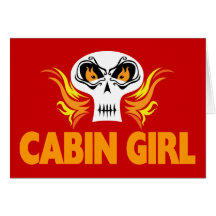 Flaming Skull Cabin Girl Card
