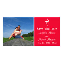 Flamingo Save The Date Photocard (Red) Photo Greeting Card