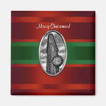 Flatiron Bldg Red Gradient, Red Grn Ribbon Xmas Fridge Magnets