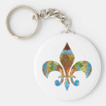 Fleur de Lis :  Gold n Silver Engraved Key Chain