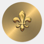 Fleur de Lis on Gold Background Round Stickers