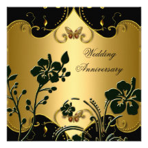 Floral 50th Wedding Anniversary Gold Black Custom Invite