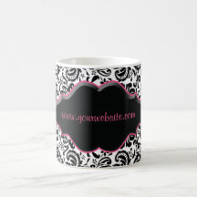 Floral Coffee Mug Damask Frame Black White Pink