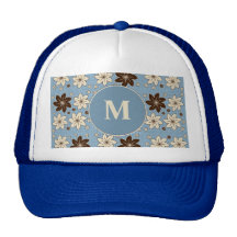 Floral design on blue mesh hat