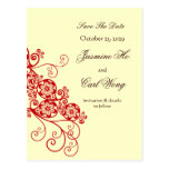 Floral Paisley Red Save The Date Wedding Postcard