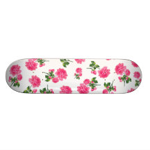 Floral patterns: pink flowers on white skate board