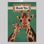Floral Pink & Bronze Giraffes Thank You  Card cards
