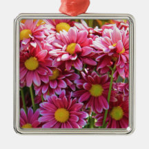 Floral, Pink Chrysanthemums, yellow center Christmas Ornaments