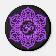 Floral Purple and Black Aum Design Magnet