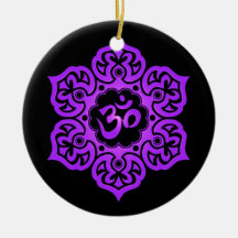 Floral Purple and Black Aum Design Ornaments