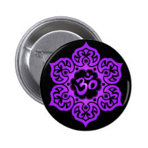 Floral Purple and Black Aum Design Pinback Button