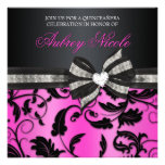 Floral Swirl Quinceañera Invite With Jewelled Bow