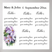 Floral Wedding "Clementis" seating chart. Poster