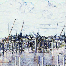 Florida Marina Graphic with boats and sky Cut Outs