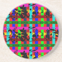 Flourished Pop Plaid Beverage Coaster