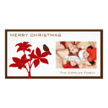 Flower bird christmas family photocard photo greeting card