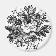 Flower Bouquet Silhouette Fridge Magnet