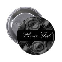"Flower Girl" - Elegant Roses in Black and White Button