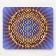 Flower Of Life | gold, big, ble light Mousepads