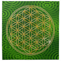 FLOWER OF LIFE - gold + green rings Printed Napkin